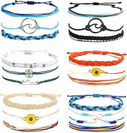 HUASAI Vsco String Bracelets for Teen Girls Women Waterproof Boho Rope Bracelets Wave Surfer Bracelets Summer Beach Anklets Apparel & Accessories > Jewelry > Anklets HUASAI Surfer Bracelets Anklets Set  