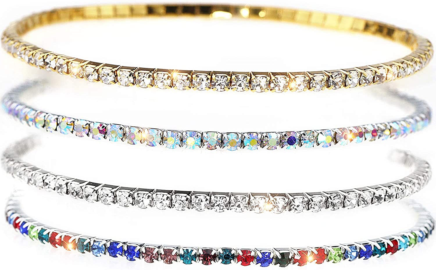 Suyi Crystal Ankle Bracelet for Women 4Pcs Diamond Tennis Stretch Anklets Elastic Foot Chain Apparel & Accessories > Jewelry > Anklets Suyi Set1  