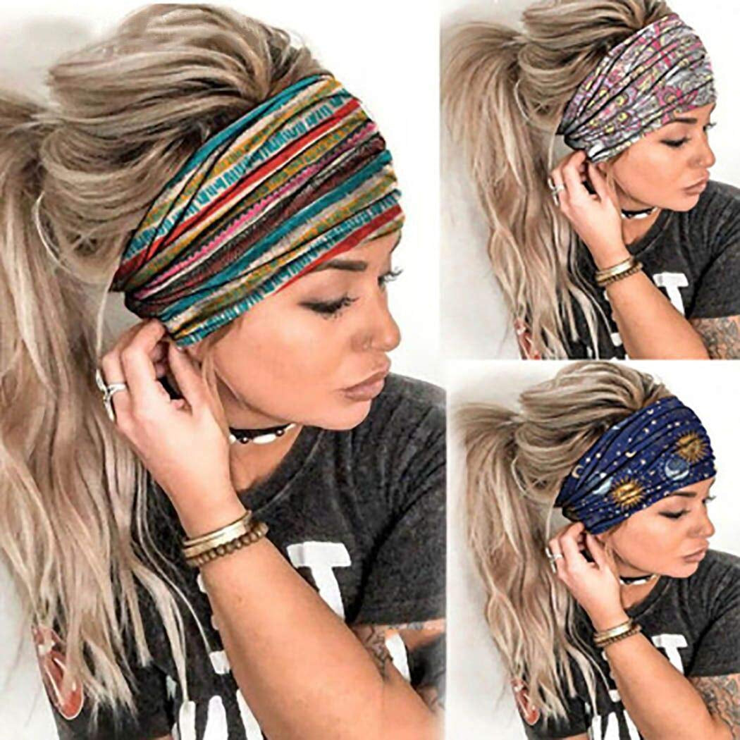 Morebrave Boho Headband Wide Turban Head Wraps Stretchy Head Bands Vintage Hairbands Butterfly Head Scarves Hair Accessories for Women and Girls Pack of 3 Apparel & Accessories > Clothing Accessories > Bandanas & Headties Morebrave Boho  