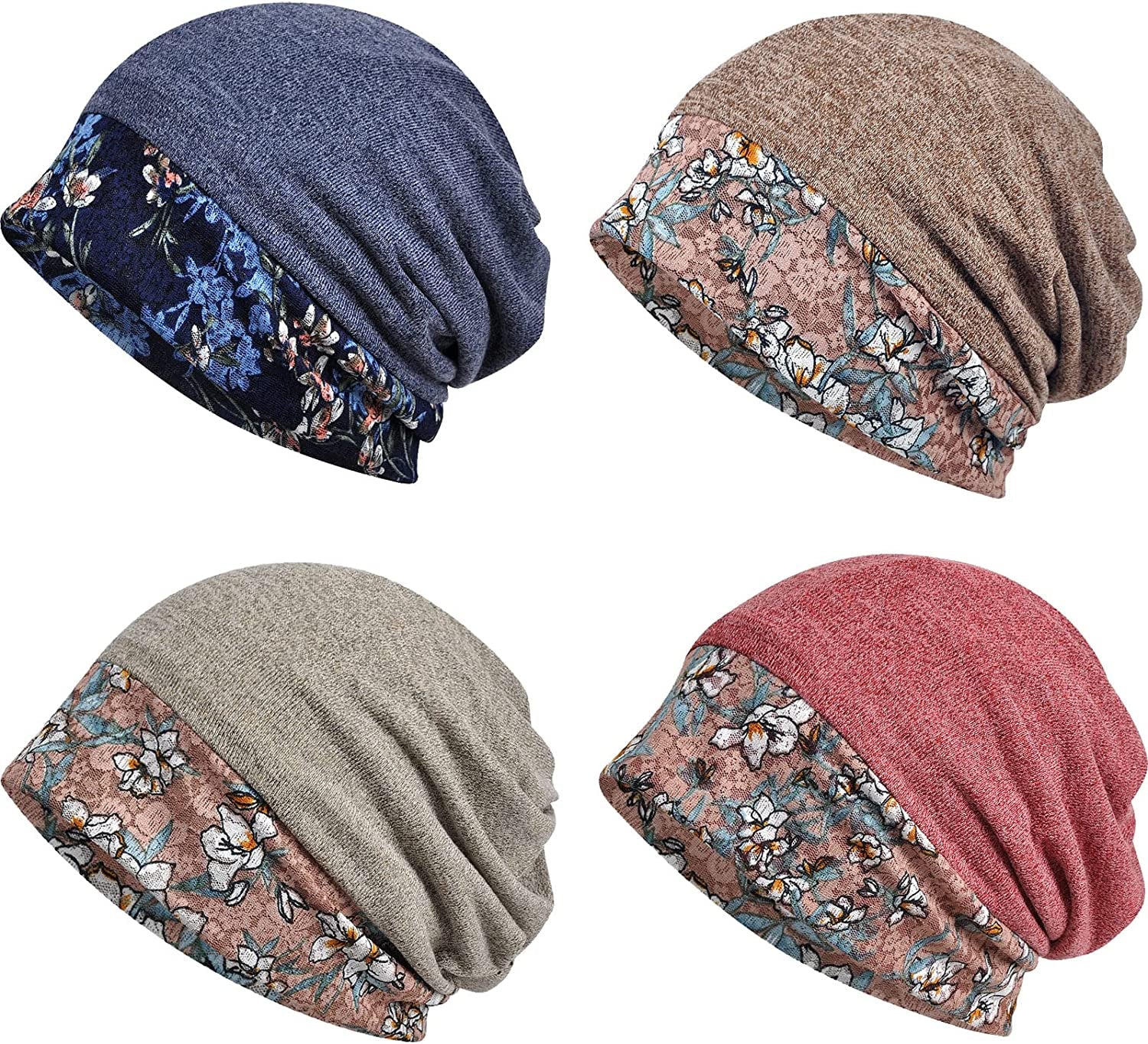 Glamorstar Floral Lace Beanie Hat Chemo Cap Stretch Slouchy Turban Headwear Apparel & Accessories > Clothing Accessories > Headwear Glamorstar 4 Packs-red,blue,coffee,khaki One Size 