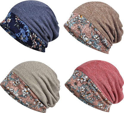 Glamorstar Floral Lace Beanie Hat Chemo Cap Stretch Slouchy Turban Headwear Apparel & Accessories > Clothing Accessories > Headwear Glamorstar 4 Packs-red,blue,coffee,khaki One Size 