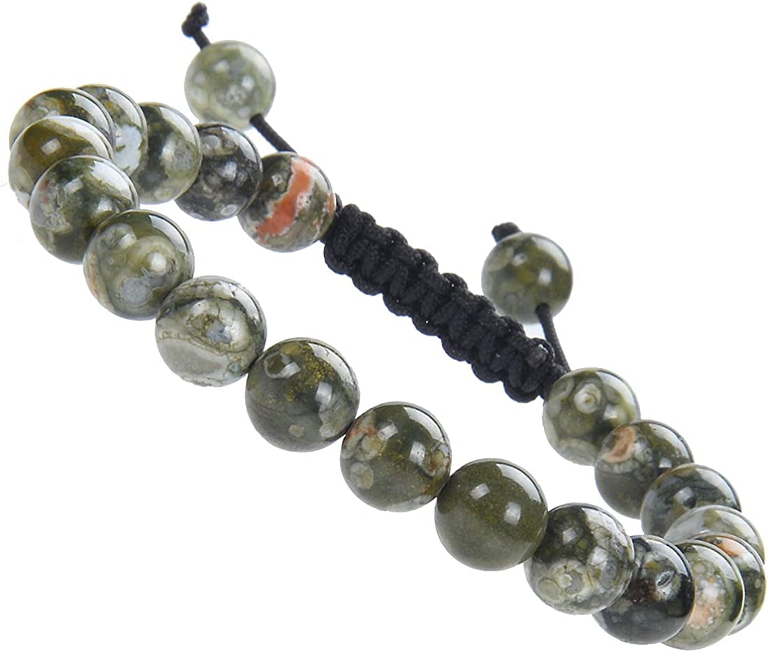 Massive Beads Natural Healing Power Gemstone Crystal Beads Unisex Adjustable Macrame Bracelets 8Mm Apparel & Accessories > Jewelry > Bracelets MASSIVE BEADS Green Rainforest Jasper  