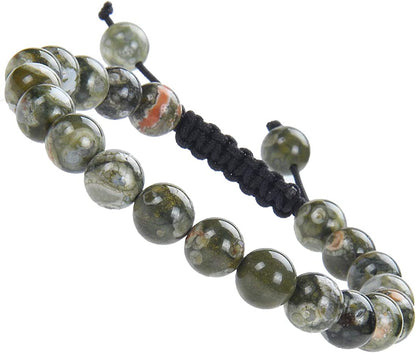Massive Beads Natural Healing Power Gemstone Crystal Beads Unisex Adjustable Macrame Bracelets 8Mm Apparel & Accessories > Jewelry > Bracelets MASSIVE BEADS Green Rainforest Jasper  