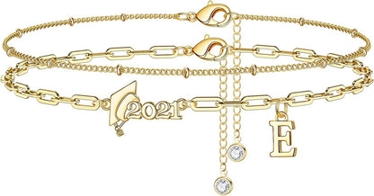 Graduation Gifts for Her 2022 Ankle Bracelets, 14K Gold Plated Inspirational Layering Initial Ankle Bracelets College Graduation Gifts for Her Him Layered Gold Anklets for Women Friendship Gifts Apparel & Accessories > Jewelry > Anklets Yoosteel E  