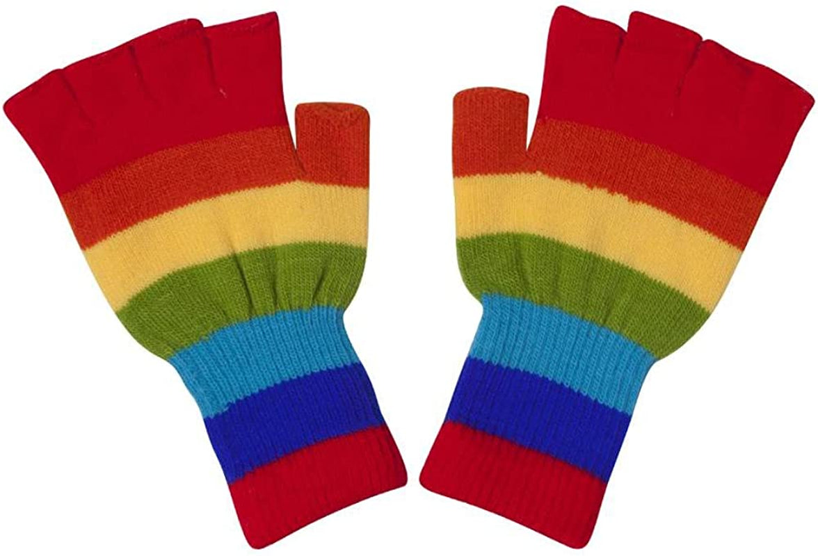 Gravity Threads Unisex Men Women Half Finger Stretchy Knit Fingerless Winter Gloves Apparel & Accessories > Clothing Accessories > Gloves & Mittens Gravity Trading Rainbow  