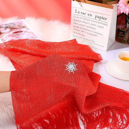 Metallic Shimmering Shawls and Wraps with Snowflake Scarf Clip for Evening Dress Apparel & Accessories > Clothing Accessories > Scarves & Shawls SATINIOR   