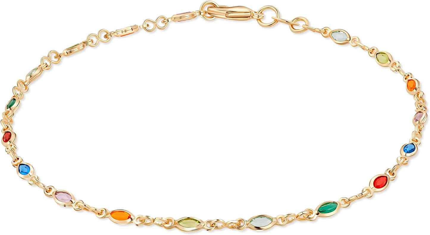 Barzel 18K Gold Plated Gold and Multi Color Crystal Baguette Anklet Apparel & Accessories > Jewelry > Anklets Barzel Multicolor  
