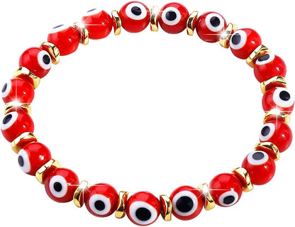 JUVJEW Evil Eye Bracelets for Women Protect 8Mm Ojo Glass Beaded Protection Stretch Braclet Jewelry Apparel & Accessories > Jewelry > Bracelets JUVJEW Red-Gold  