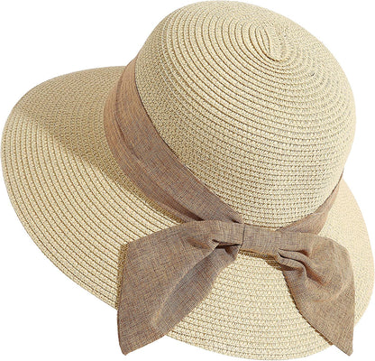 Lanzom Sun Hats for Women Wide Brim Straw Hat Summer Beach Hat Foldable Packable Cap for Travel Outdoor Apparel & Accessories > Clothing Accessories > Hats Lanzom Style F-beige One Size 