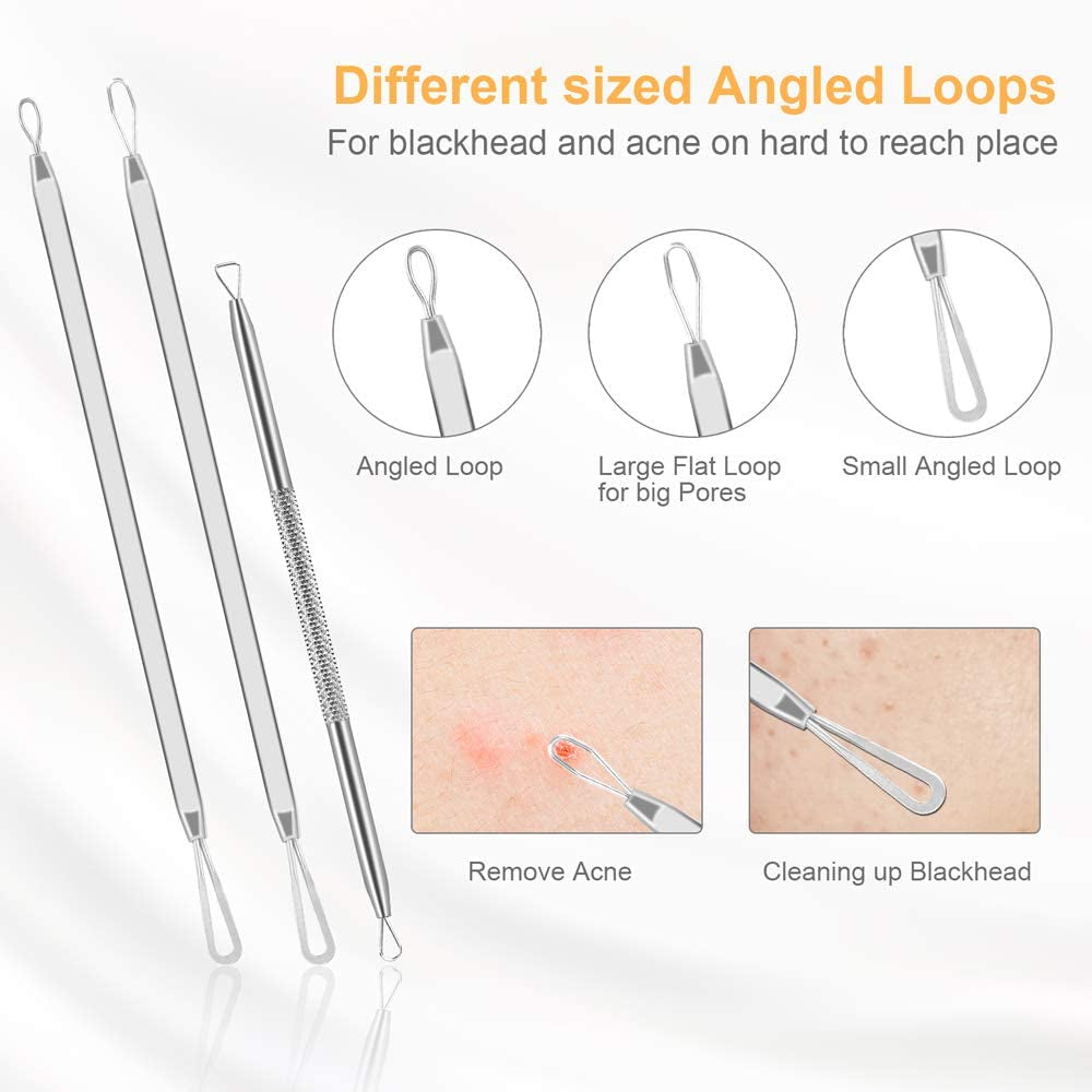 Pimple Popper Tool Kit, UUBAAR 9 PCS Blackhead Remover Tools with Tweezers, 16-Heads Professional Acne Zit Popper Extraction Tools, Whitehead Comedone Pimple Popping Extractor Kit for Facial Nose Health & Beauty > Personal Care > Cosmetics > Cosmetic Tools > Skin Care Tools UUBAAR   