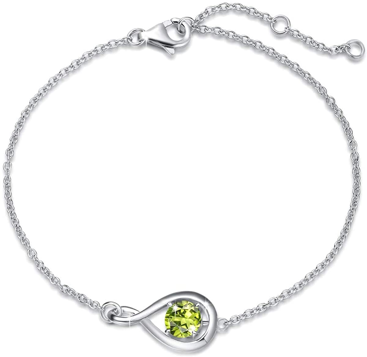 FANCIME 925 Sterling Silver Birthstone Bracelets for Women Dainty Simple Infinity Bracelet Fine Jewelry Birthday Anniversary Christmas Gifts for Girls Mom Wife Her, Chain Length 6.7"+1.2" Extend Apparel & Accessories > Jewelry > Bracelets FANCIME Aug.- Genuine Peridot  