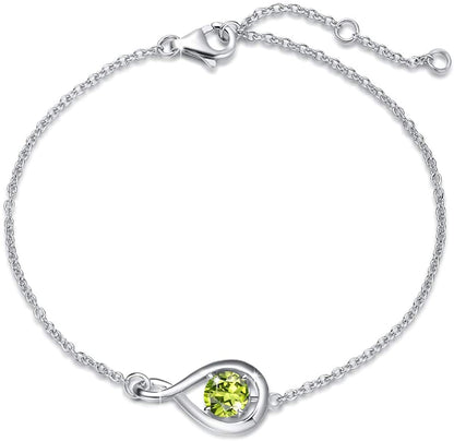 FANCIME 925 Sterling Silver Birthstone Bracelets for Women Dainty Simple Infinity Bracelet Fine Jewelry Birthday Anniversary Christmas Gifts for Girls Mom Wife Her, Chain Length 6.7"+1.2" Extend Apparel & Accessories > Jewelry > Bracelets FANCIME Aug.- Genuine Peridot  