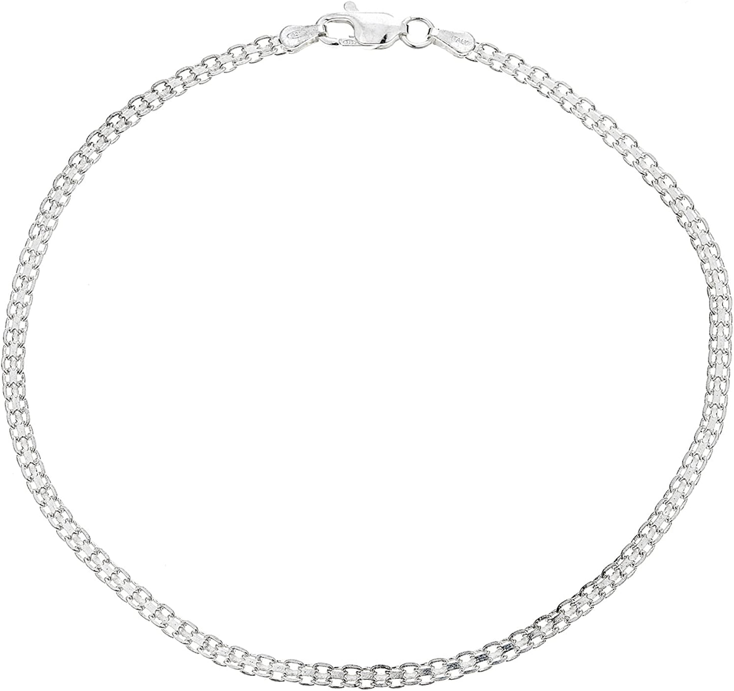 Ritastephens Sterling Silver Italian 3Mm Bismark Link Chain Anklet, Bracelet, or Necklace Apparel & Accessories > Jewelry > Anklets Ritastephens 1 - Bracelet (7")  