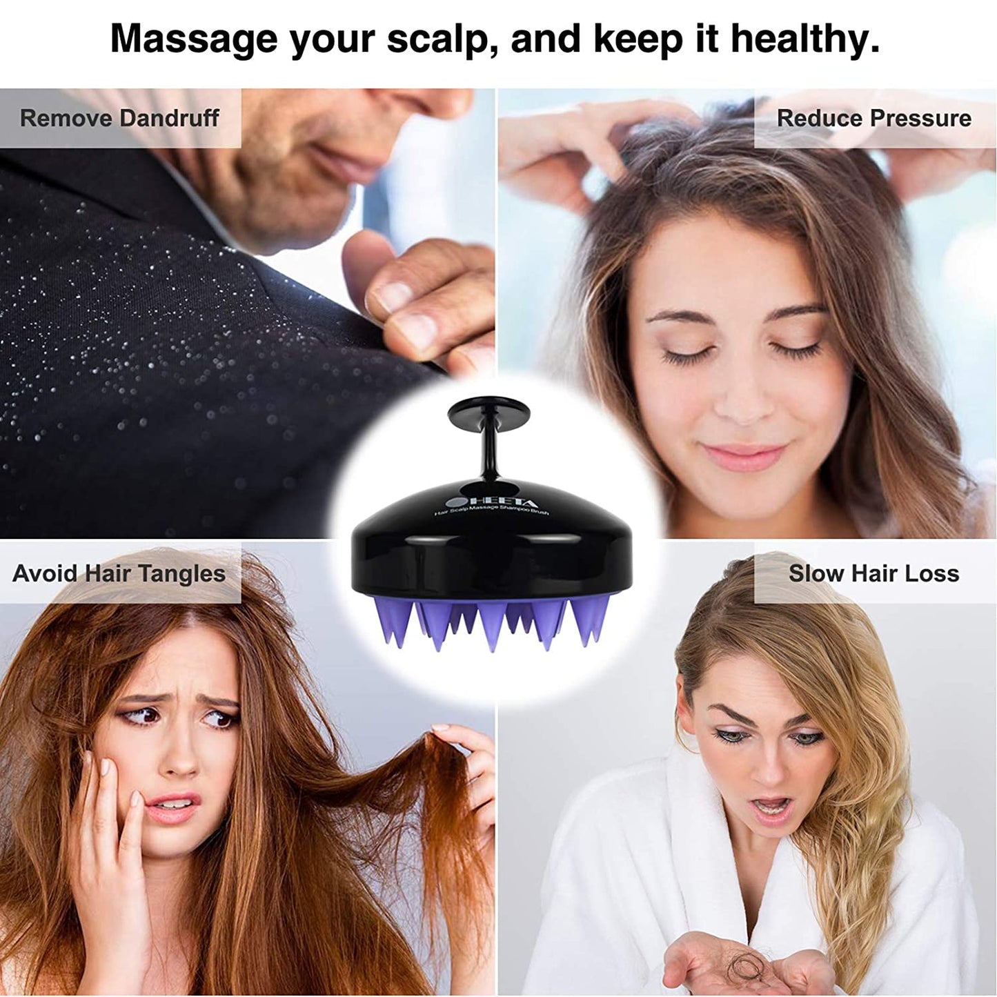 HEETA Hair Scalp Massager Shampoo Brush 2 Pack, Soft Silicone Bristles to Remove Dandruff, Waterproof Hair Scrubber for Both Wet Dry Hair, Suitable for Men & Women (Green & Black) Health & Beauty > Personal Care > Hair Care HEETA   