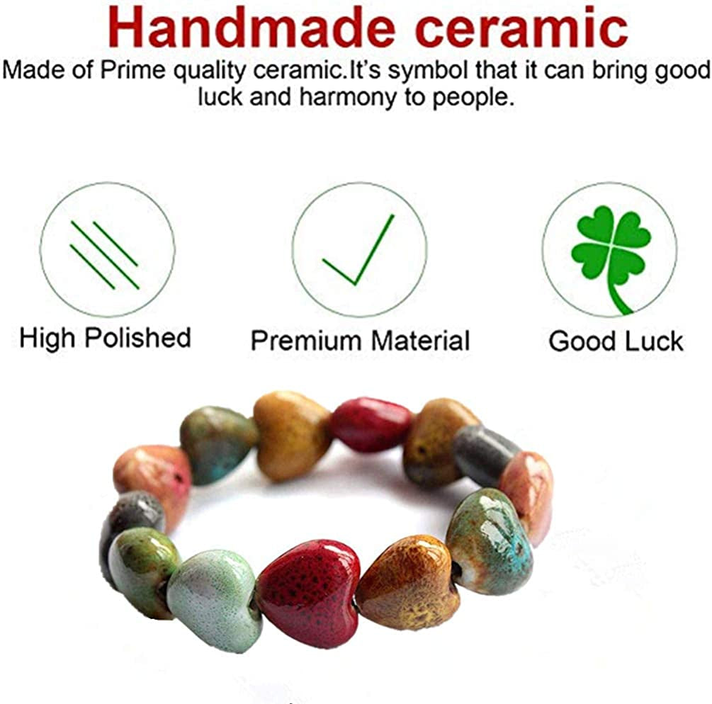 Hica Women Girls Ceramic Bracelet Heart Shape Bangle Handmade Bracelet Colorful Anklet Simple Ethnic Style Variety of Shapes Stretchy Hand Chain-3 Pcs Apparel & Accessories > Jewelry > Anklets Hica   