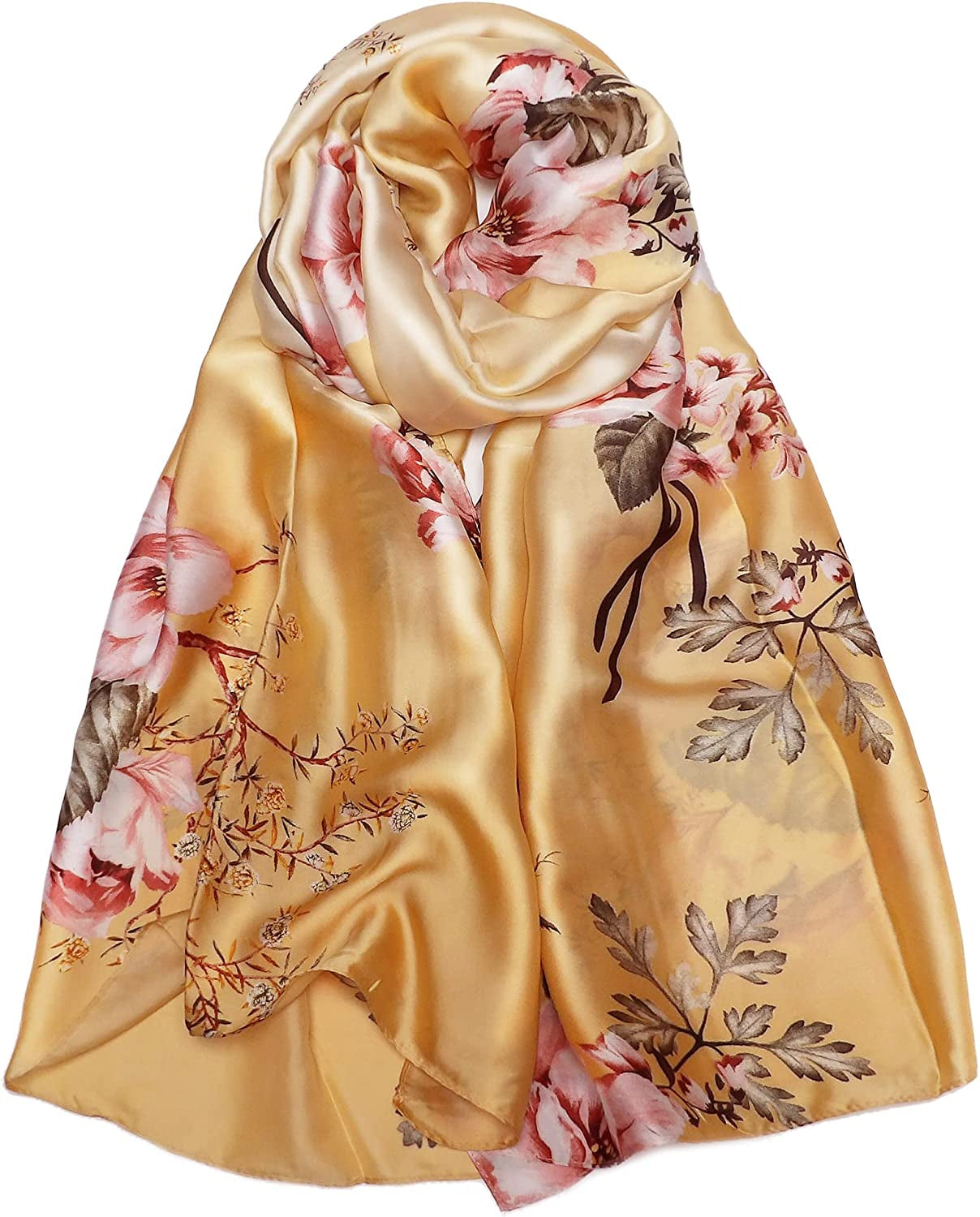 Silk Scarf for Women Fashion Long Satin Lightweight Large Shawl Wrap Printed Sleep 70''X35'' Apparel & Accessories > Clothing Accessories > Scarves & Shawls Wealish 06-yellow  