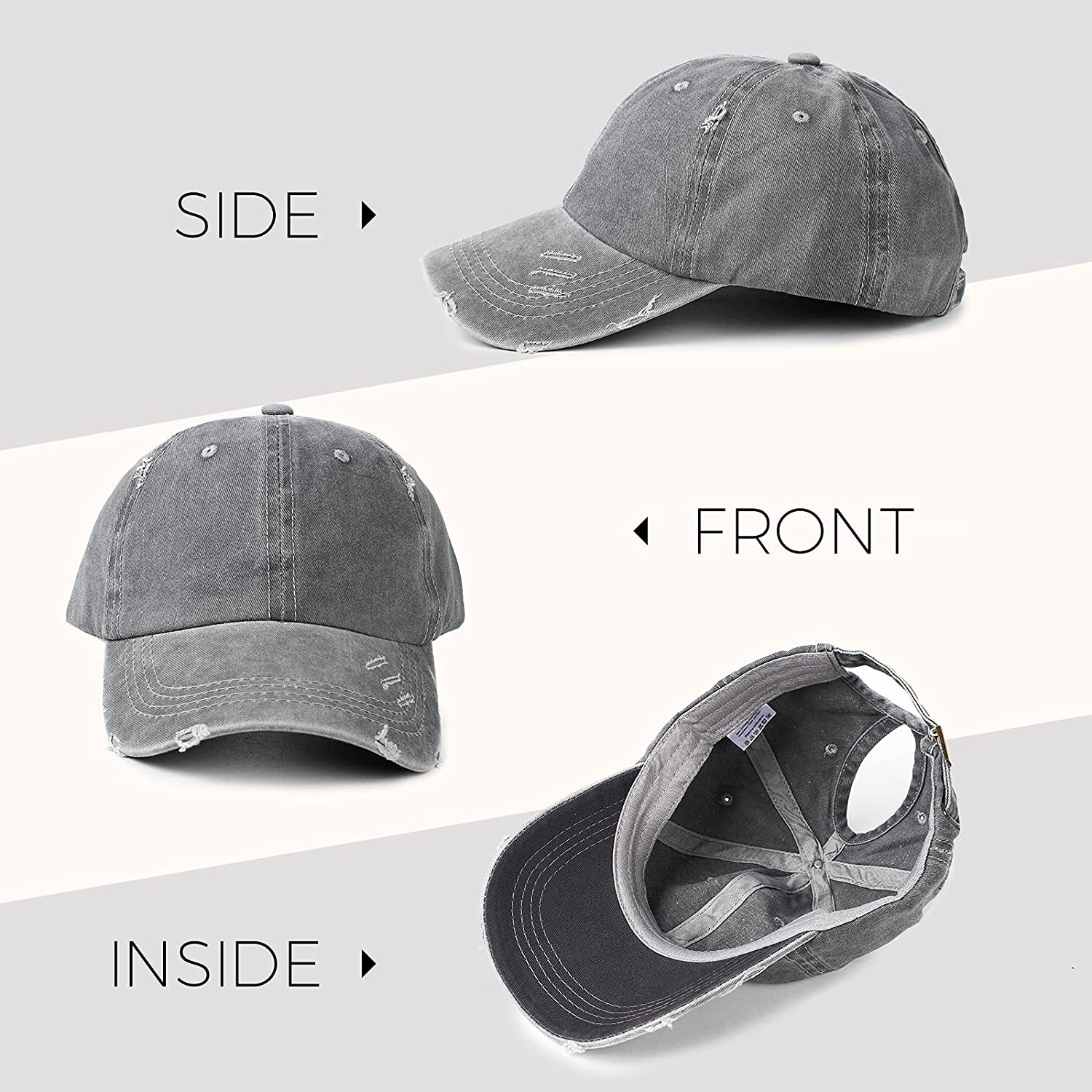 Lvaiz Womens Distressed Baseball Cap Mens Mesh Back Sport Hat Versatile Washed Dad Hat with Ponytail Hole Apparel & Accessories > Clothing Accessories > Hats Lvaiz   