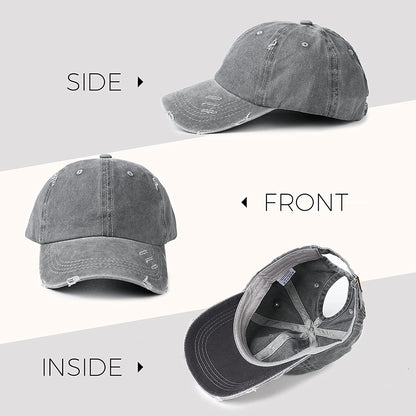 Lvaiz Womens Distressed Baseball Cap Mens Mesh Back Sport Hat Versatile Washed Dad Hat with Ponytail Hole Apparel & Accessories > Clothing Accessories > Hats Lvaiz   
