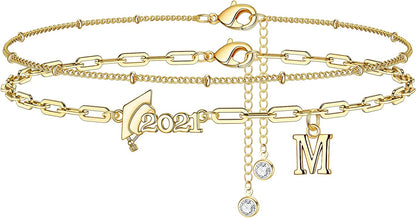 Graduation Gifts for Her 2022 Ankle Bracelets, 14K Gold Plated Inspirational Layering Initial Ankle Bracelets College Graduation Gifts for Her Him Layered Gold Anklets for Women Friendship Gifts Apparel & Accessories > Jewelry > Anklets Yoosteel M  