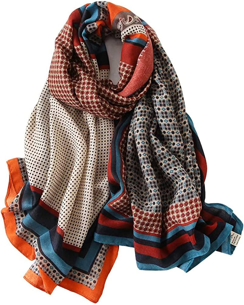 First Choose Cotton Linen Feeling Women Large Long Scarf Shawl Check Style Sunscreen Shawls Wraps Lightweight Pattern Apparel & Accessories > Clothing Accessories > Scarves & Shawls First Choose Red-blue Floral Print  