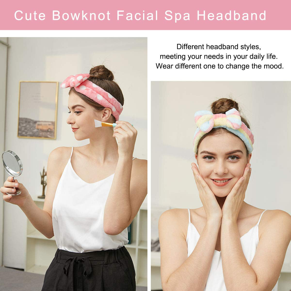 Spa Headband – 6 Pack Bow Hair Band Women Facial Makeup Head Band Soft Coral Fleece Head Wraps for Shower Washing Face Apparel & Accessories > Clothing Accessories > Bandanas & Headties LADES   