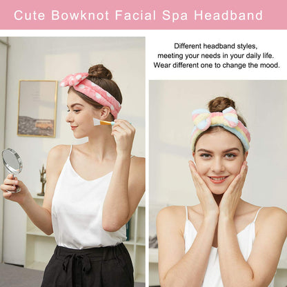 Spa Headband – 6 Pack Bow Hair Band Women Facial Makeup Head Band Soft Coral Fleece Head Wraps for Shower Washing Face Apparel & Accessories > Clothing Accessories > Bandanas & Headties LADES   