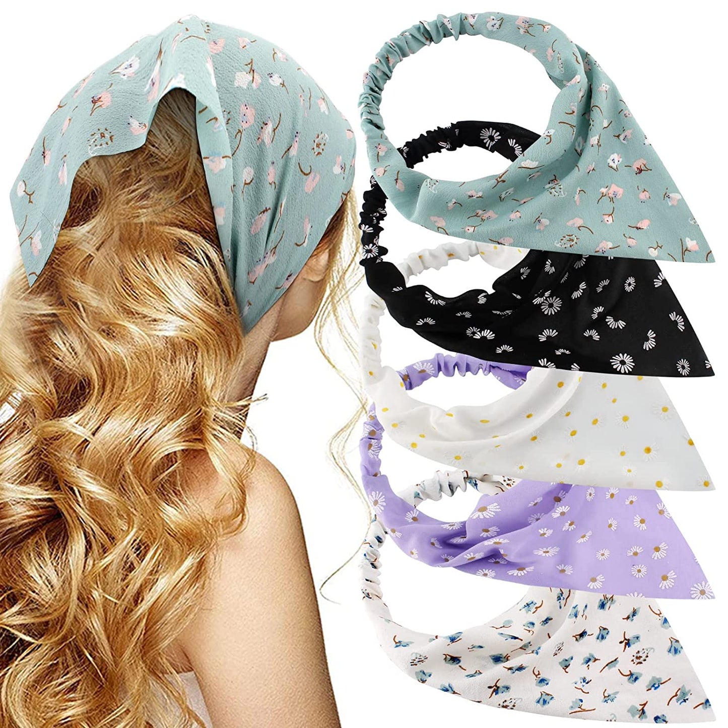 Floral Hair Scarf Headband - TOBATOBA 5 Pcs Hair Bandanas for Women Bandana Headband Chiffon Boho Headbands for Women Elastic Head Bandana Floral Bandana Headbands for Women Girls Hair Accessories Apparel & Accessories > Clothing Accessories > Bandanas & Headties TOBATOBA Delicate Floral Patterns  