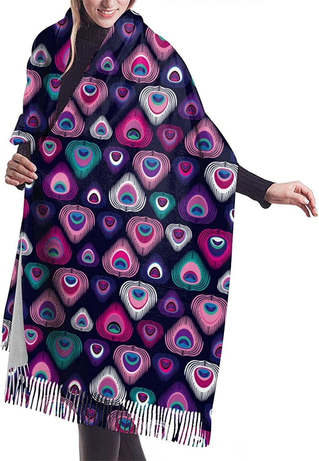 Women'S Fashion Scarves Dalmatian Print Comfortable Long Shawl Winter Soft Thick Warm Scarf Apparel & Accessories > Clothing Accessories > Scarves & Shawls PAVQWEJ Purple Peacock Feather Pattern One Size 