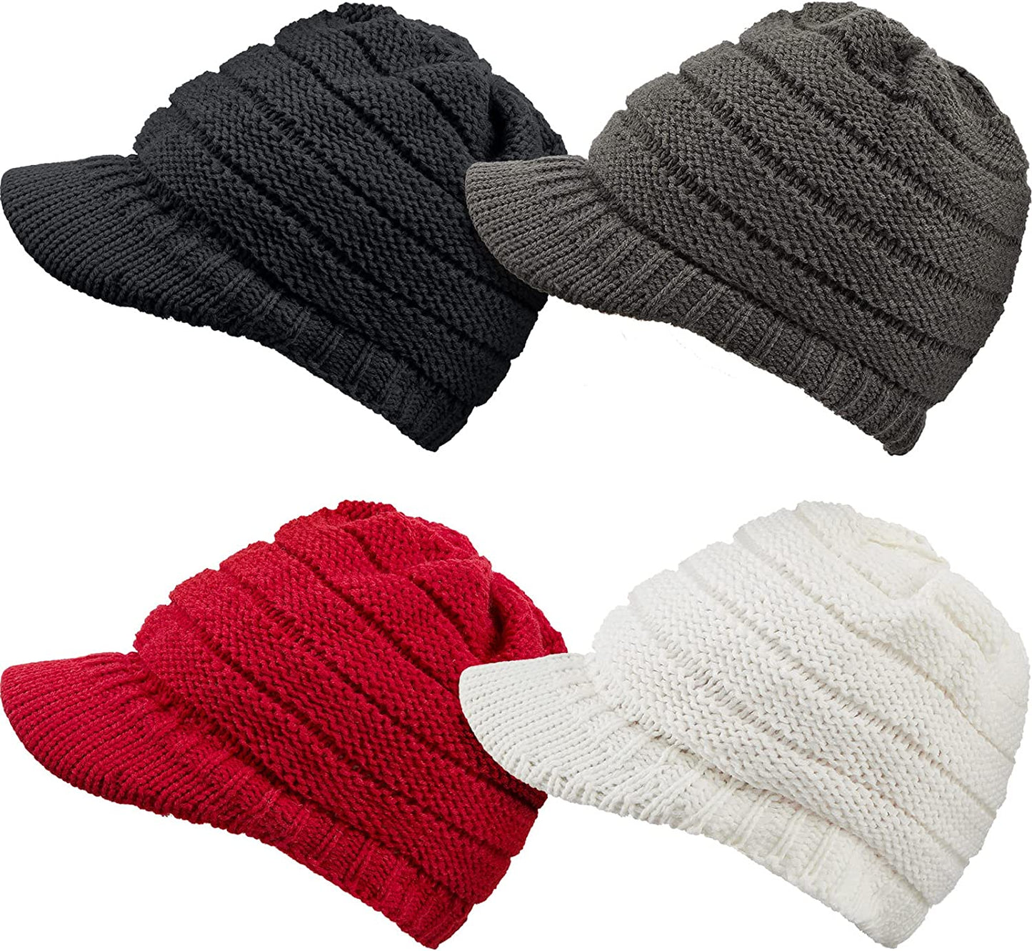 SATINIOR Women Winter Knit Hat Winter Brim Beanie Hats for Women Slouchy Beanie Cap with Visor Warm Newsboy Skull Cap Apparel & Accessories > Clothing Accessories > Hats SATINIOR Black, Grey, White, Wine Red 4 