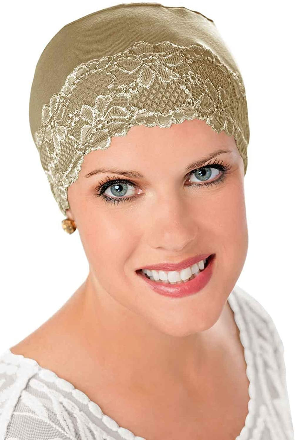 Cardani Lace Sleep Cap - Soft Hat Liner Viscose from Bamboo Apparel & Accessories > Clothing Accessories > Headwear Cardani French Beige With French Beige Lace One Size 