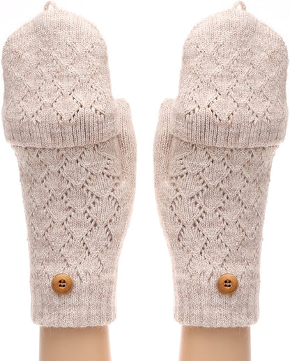 MIRMARU Women'S Knitted Fingerless Mitten Gloves with Flip Cover with Faux Fur Lining Apparel & Accessories > Clothing Accessories > Gloves & Mittens MIRMARU Beige One Size 
