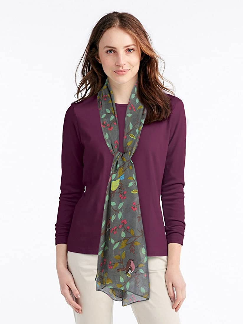 GERINLY Scarfs for Women Lightweight Floral Birds Print Cotton Scarves and Wraps for Holiday Shawl Apparel & Accessories > Clothing Accessories > Scarves & Shawls GERINLY   