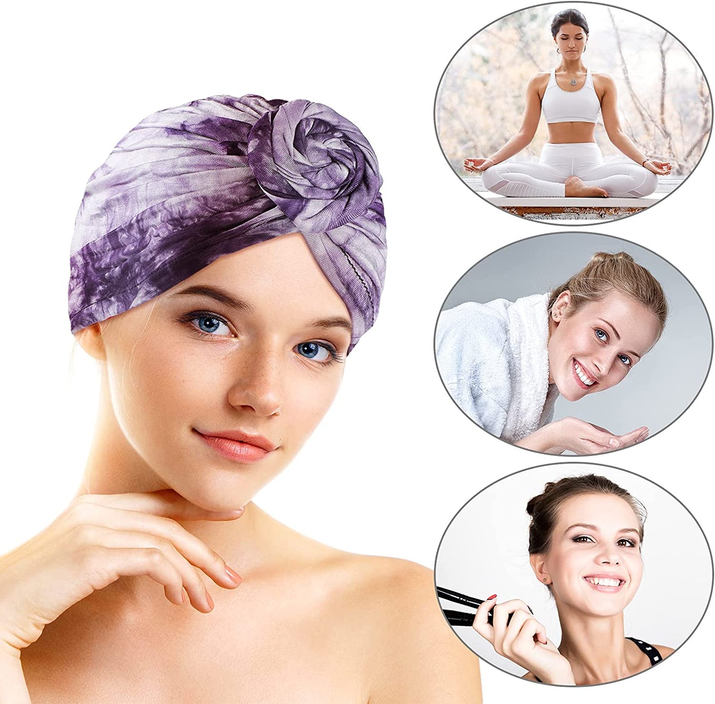 Geyoga 4 Pieces Women Turbans Knot Headwrap Tie-Dye Turban Pre-Tied Headwrap African Headwear Stretchy Turban Beanie Caps for Women Apparel & Accessories > Clothing Accessories > Headwear Geyoga   