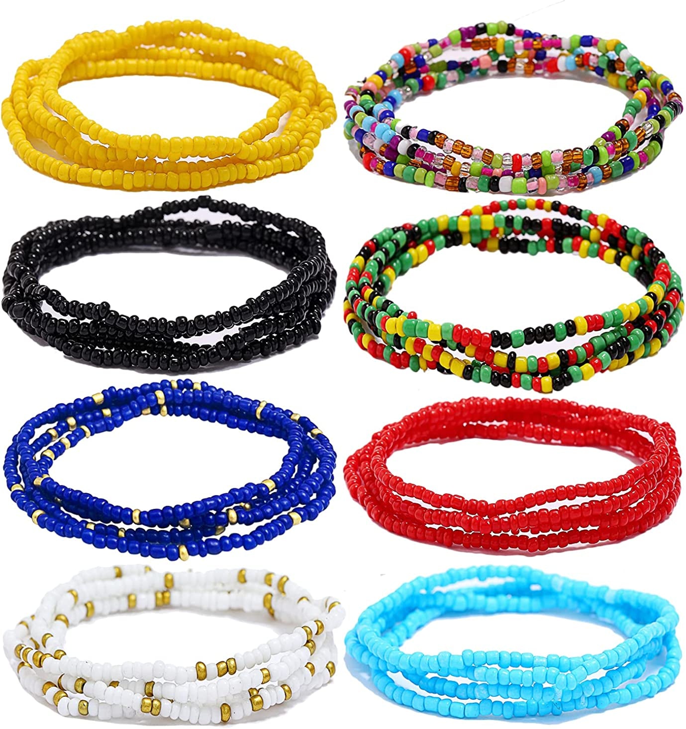 Taouzi 8-12Pcs Waist Beads for Women Weight Loss Colorful Beaded Body Chain Handmade Boho Waist Chains Belly Bead Body Chain Jewelry for Women Apparel & Accessories > Jewelry > Body Jewelry Taouzi Style3 8Pcs 31.5Inch  