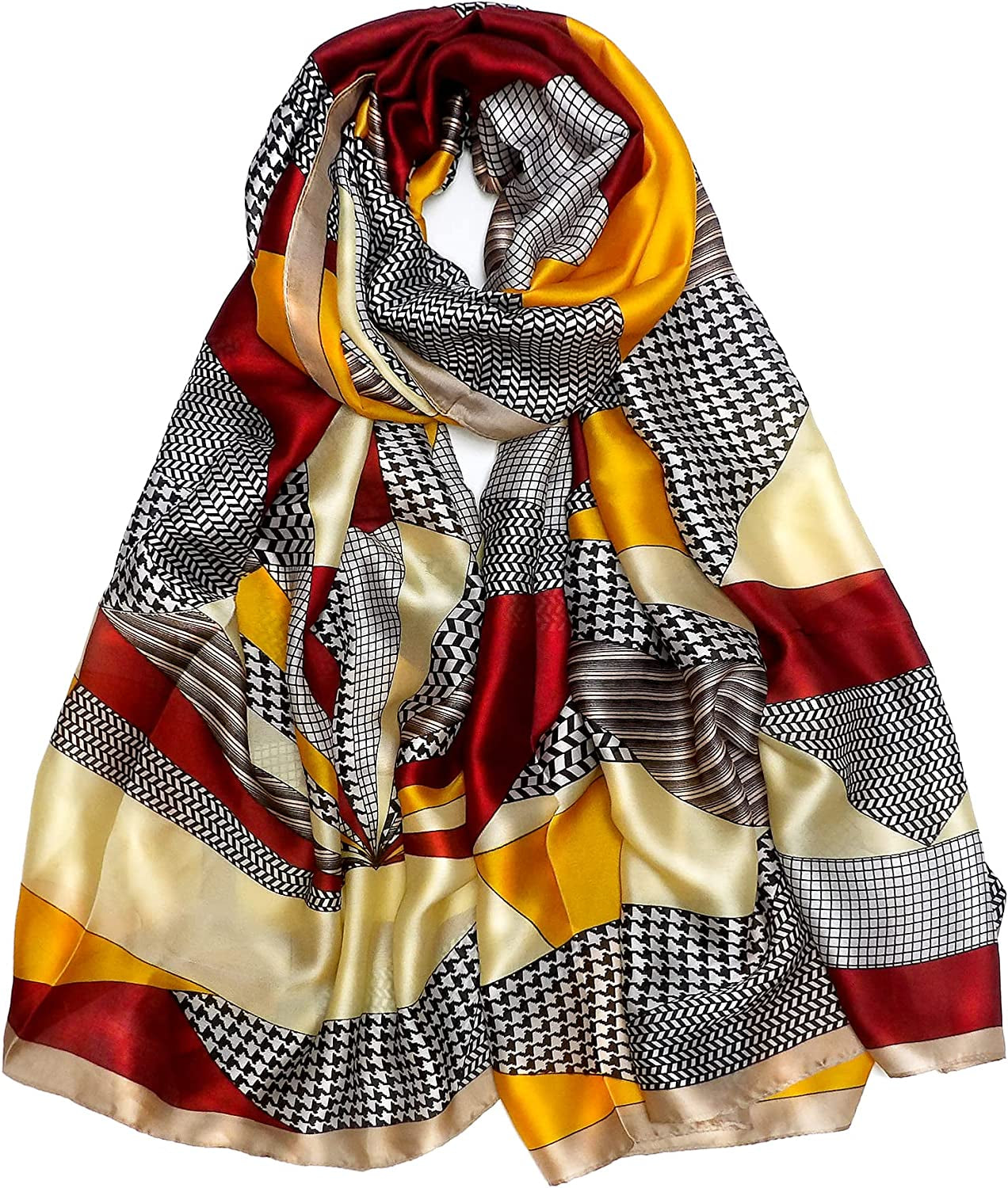 Iristide Long Silk Scarf Summer Lightweight Satin Shawl Outdoor Floral Large Wrap 70''X35'' Apparel & Accessories > Clothing Accessories > Scarves & Shawls Iristide 10-red  