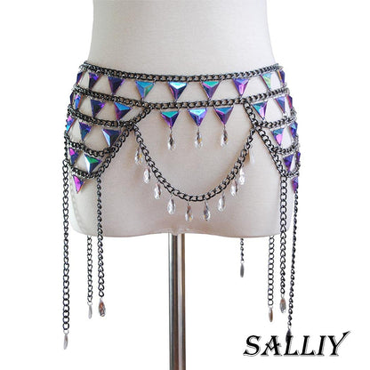 Salliy Boho Rhinestone Bikini Chain Set Silver Sexy Sequins Mesh Body Chains Summer Bra Body Jewelry for Women and Girls (F) Apparel & Accessories > Jewelry > Body Jewelry Salliy   