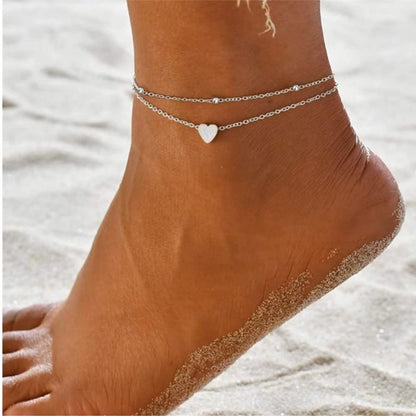 Love Heart Charm Ankle Bracelet Beach Ankle Bracelets Vintage Anklets Silver Layered Ankle Chain Foot Jewelry for Women and Girls Apparel & Accessories > Jewelry > Anklets Buymenow0 silver1  