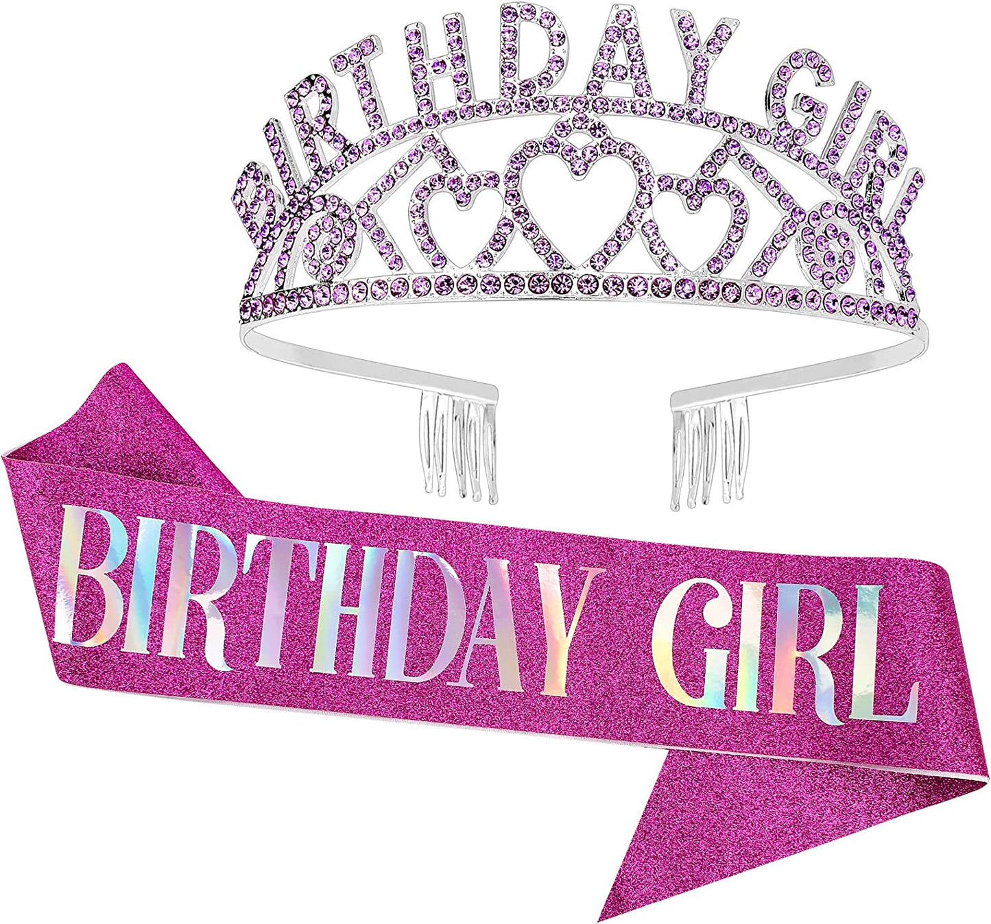 CAVETEE Gold Birthday Queen Rhinestone Tiara and Sash- Birthday Tiara and Sash Birthday Party Favors Glitter Birthday Decorations for Women（Multi Color Letter） Apparel & Accessories > Clothing Accessories > Sashes CAVETEE Purple Girl  