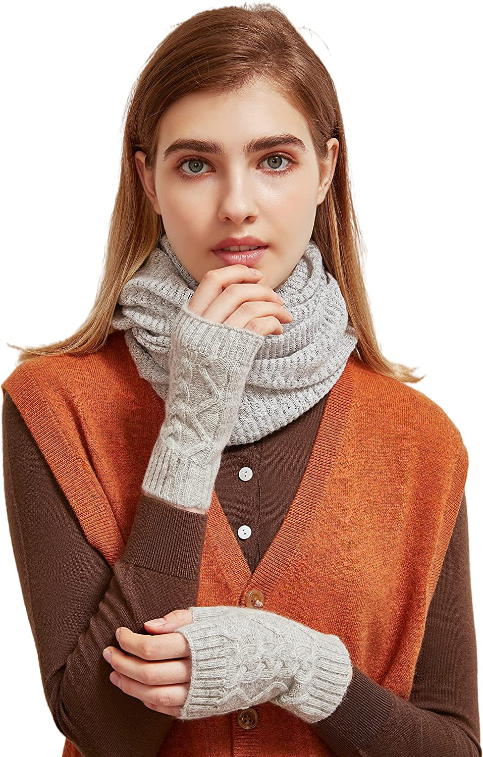 Pure Cashmere Mitten Gloves for Women in a Gift Box Apparel & Accessories > Clothing Accessories > Gloves & Mittens NUOHEMULE Grey'  