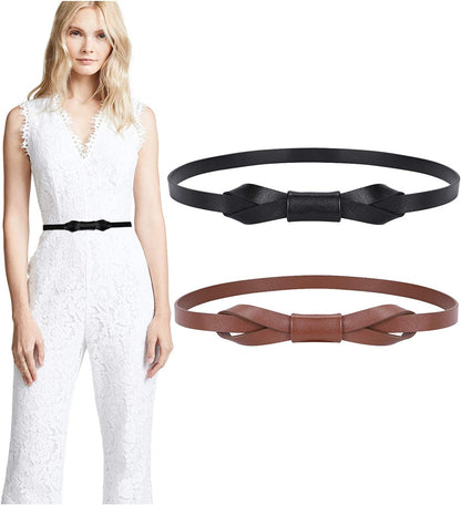 JASGOOD Women PU Leather Skinny Belt for Dress Adjustable Thin Waist Belt for Lady Apparel & Accessories > Clothing Accessories > Belts KYLIE MAX C-black+coffee Suit for waist size 35"-41" 