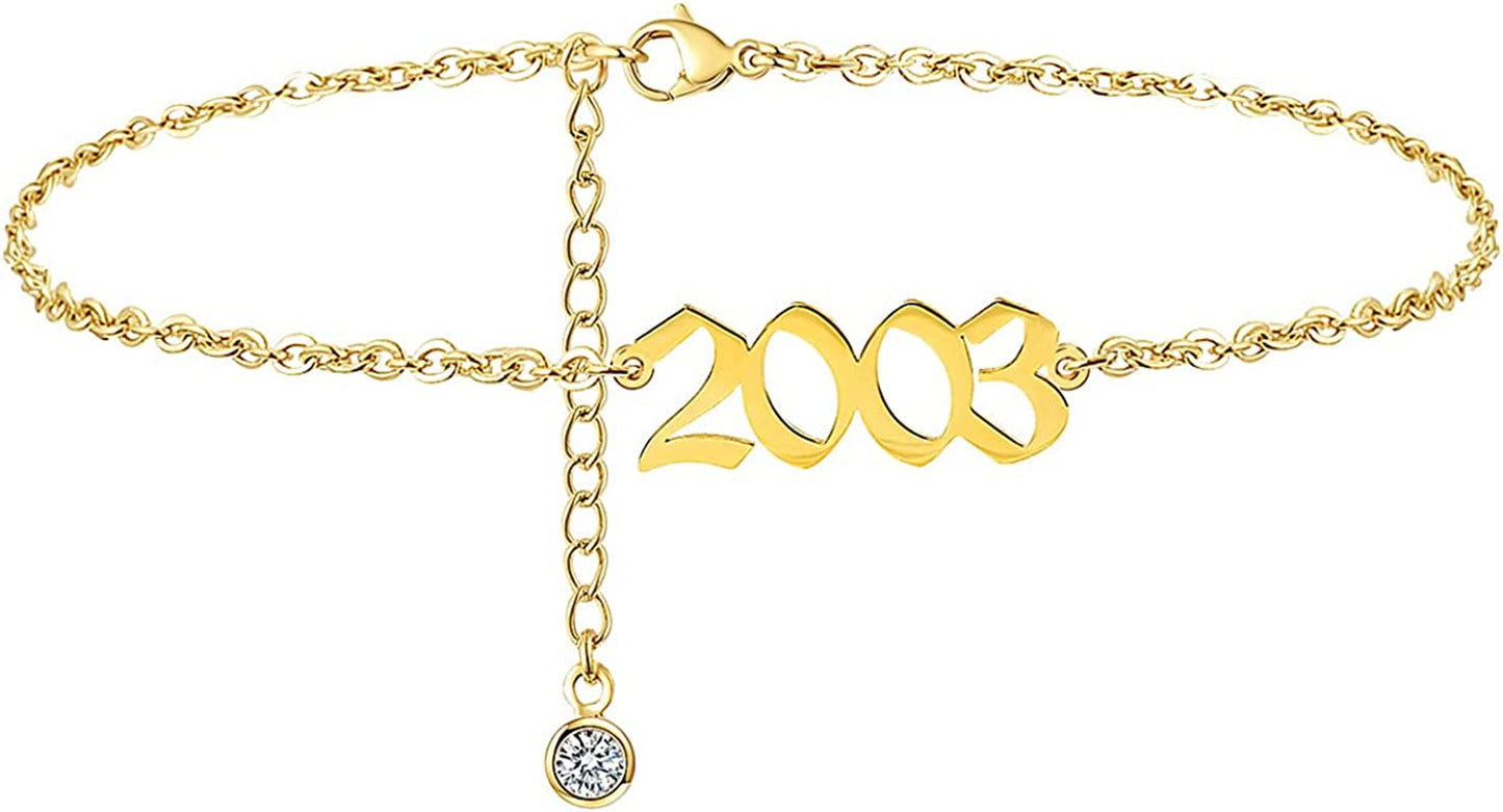 JYUEDA Birth Year Anklet Bracelet for Women,Beach Foot Chain Cute Ankle Bracelet,14K Gold Plated Anklets for Women Teen Girls Apparel & Accessories > Jewelry > Anklets JYUEDA 2003  