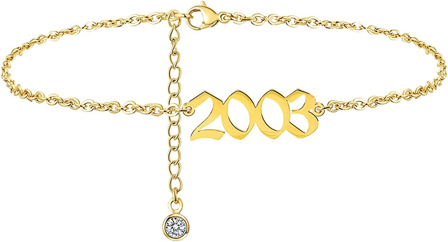 JYUEDA Birth Year Anklet Bracelet for Women,Beach Foot Chain Cute Ankle Bracelet,14K Gold Plated Anklets for Women Teen Girls Apparel & Accessories > Jewelry > Anklets JYUEDA 2003  