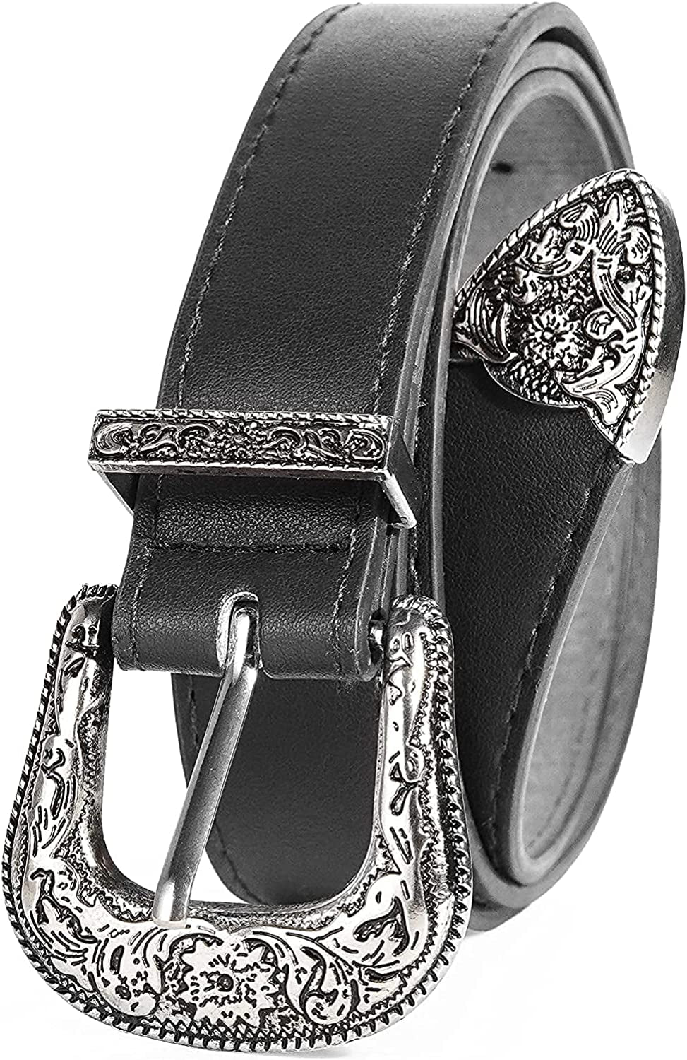 Western-Leather-Belts-Women Vintage Waist-Belts with Hollow Out Flower Buckle Apparel & Accessories > Clothing Accessories > Belts INOGIH   