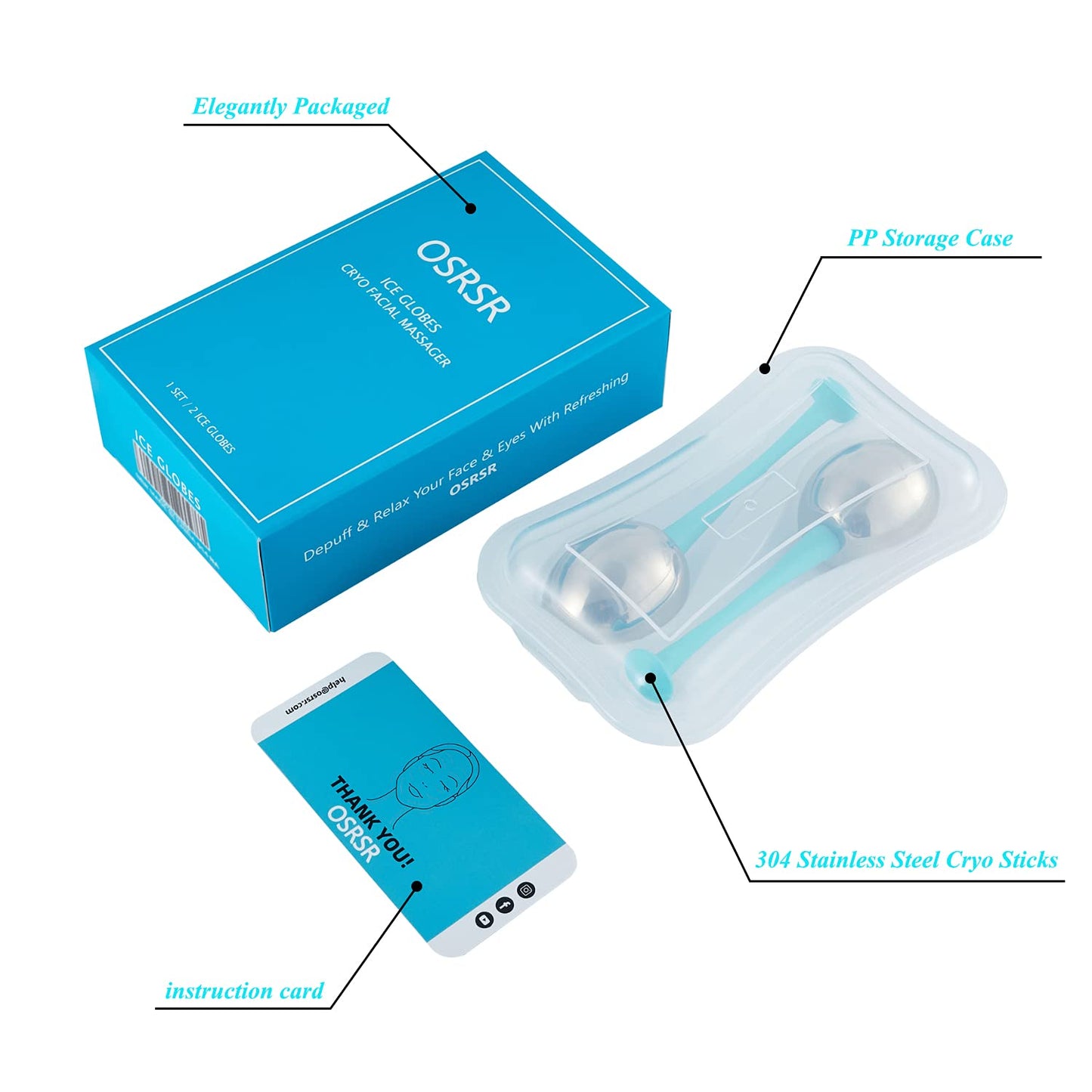 OSRSR Ice Globes Cryo Sticks Facial Massage Tools,Stainless Steel Beauty Cold Globes for Face & Eyes, Cooling Globes Sets of 2,Skin Care for Puffiness,Dark Circles,Wrinkles Health & Beauty > Personal Care > Cosmetics > Cosmetic Tools > Skin Care Tools OSRSR   