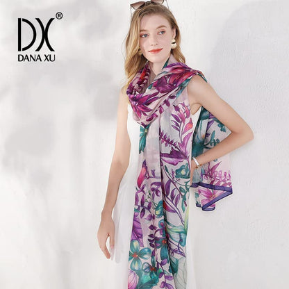 DANA XU Long Silk Fashion Oblong Floral Oversize Soft Scarf Wedding Shawls Beach Wraps Bandana Scarves for Women Apparel & Accessories > Clothing Accessories > Scarves & Shawls DANA XU   