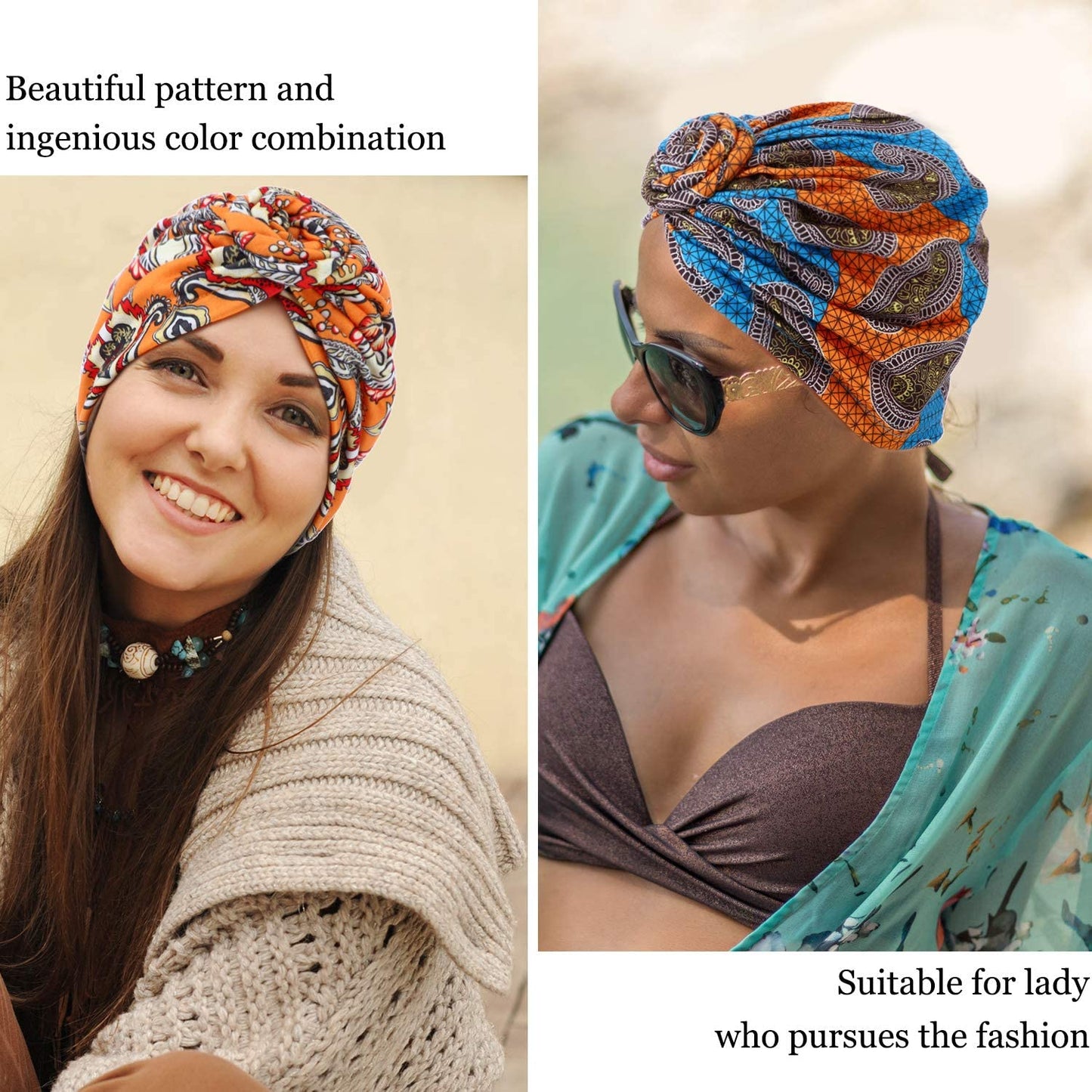 SATINIOR 6 Pieces Women African Turban Flower Knot Pre-Tied Bonnet Beanie Cap Headwrap Apparel & Accessories > Clothing Accessories > Bandanas & Headties SATINIOR   