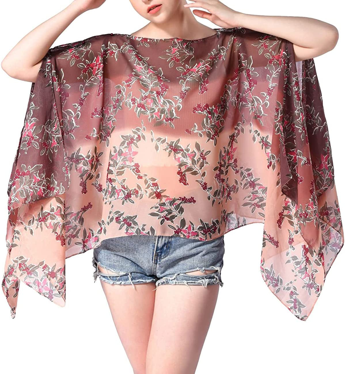 Women'S Chiffon Scarve Shawls Wraps Qunsia Floral Poncho Bikini Cover up Tops Apparel & Accessories > Clothing Accessories > Scarves & Shawls Qunsia   