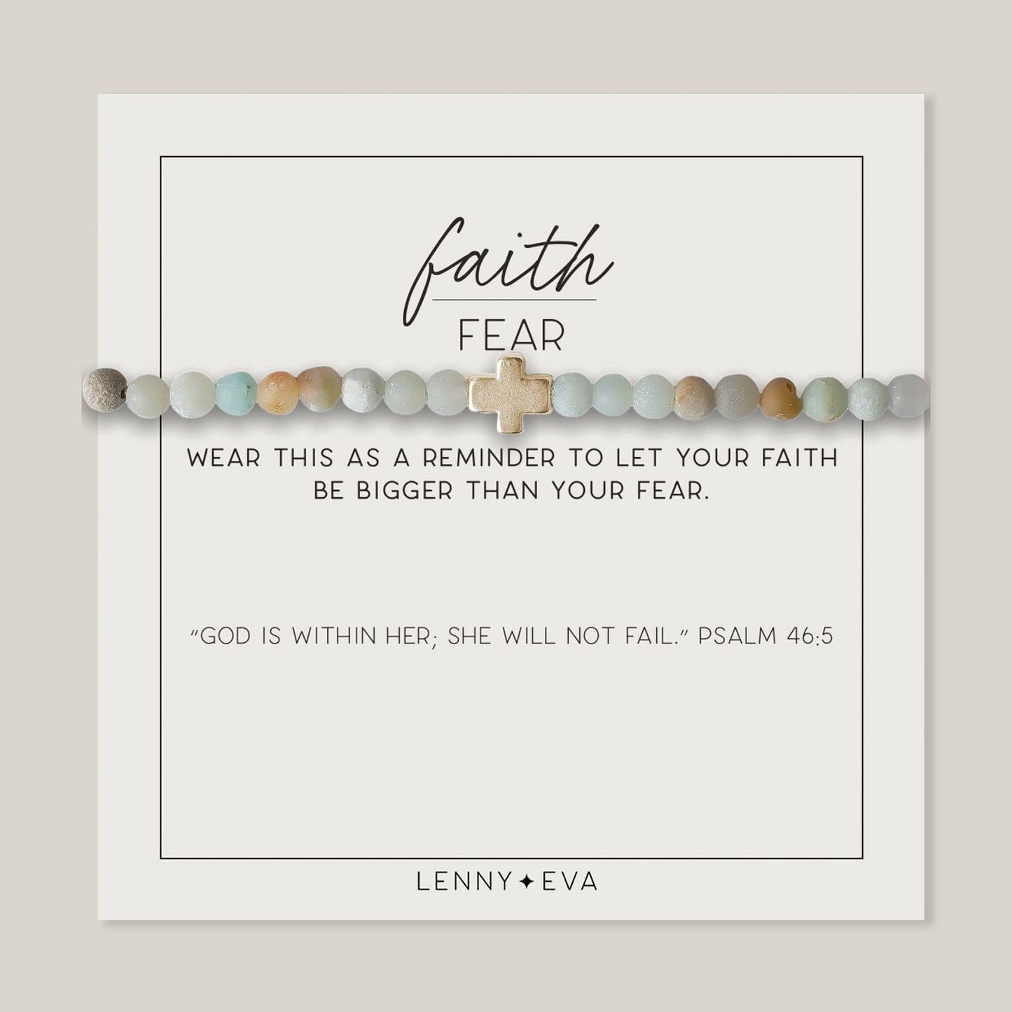 Lenny & Eva Faith over Fear Cross Stretchable Bracelets for Women, Inspirational Jewelry with Message on Card Apparel & Accessories > Jewelry > Bracelets Lenny & Eva Amazonite-Gold Bracelet 