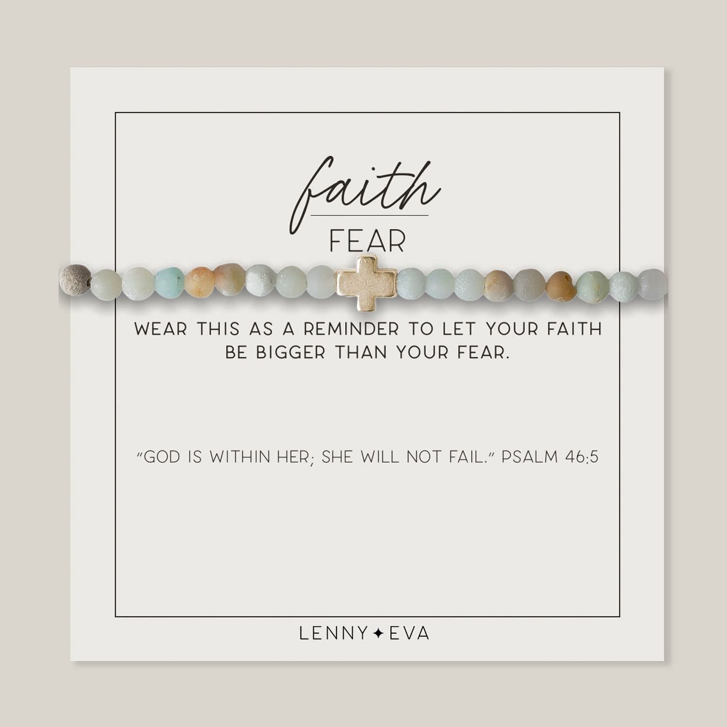 Lenny & Eva Faith over Fear Cross Stretchable Bracelets for Women, Inspirational Jewelry with Message on Card Apparel & Accessories > Jewelry > Bracelets Lenny & Eva Amazonite-Gold Bracelet 
