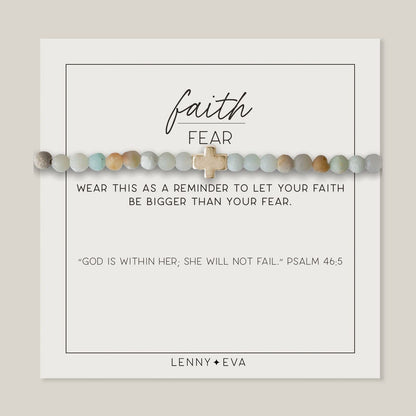 Lenny & Eva Faith over Fear Cross Stretchable Bracelets for Women, Inspirational Jewelry with Message on Card Apparel & Accessories > Jewelry > Bracelets Lenny & Eva Amazonite-Gold Bracelet 